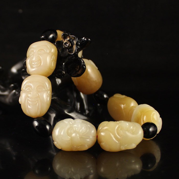 Chinese Natural Hetian Jade Carved Figure Head Bracelet (1 of 6)