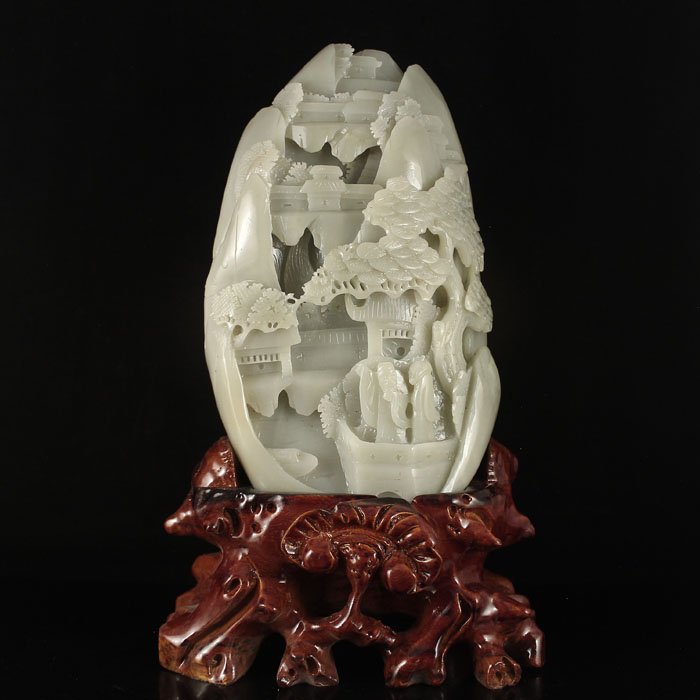 Chinese Hetian Jade Statue - Old Man & Pine Tree (1 of 7)