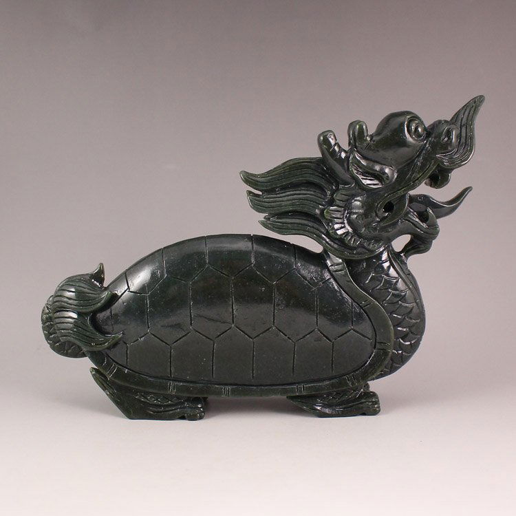 Chinese Green Hetian Jade Statue - Ao Dragon Turtle (1 of 6)