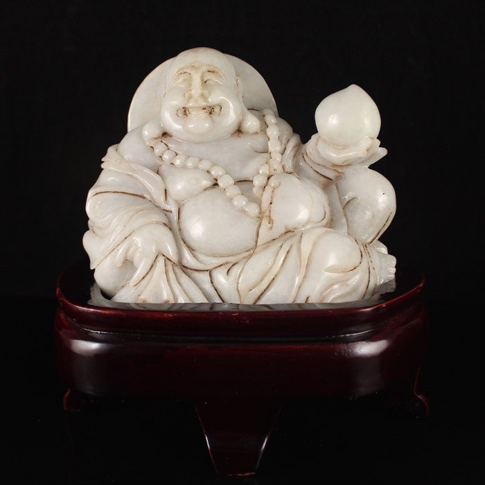 Vintage Natural Jadeite Statue - Laughing Buddha (1 of 7)