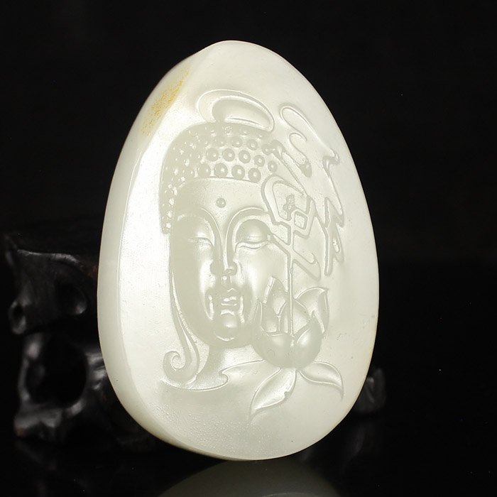 Chinese Natural White Hetian Jade Pendant - Buddha (1 of 6)