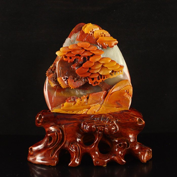 Chinese Natural Jade Statue - Sages In The Boat: Beautiful Color Chinese Natural Jade Statue - Sages In The Boat Dimension: 115*105*35(mm) 4.53*4.13*1.38(in) Weight 0.86 lbs/392 g The total weight does not include the base. The base is included afte