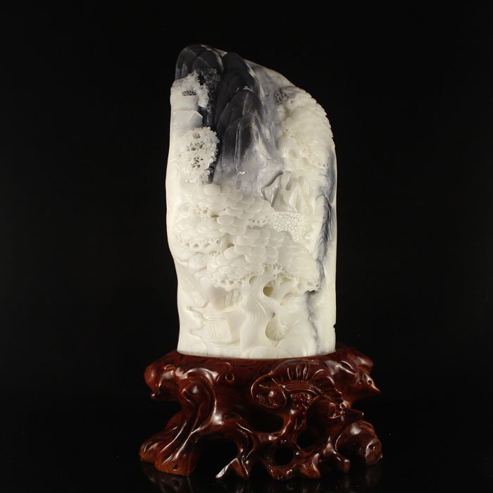 Chinese Natural Hetian Jade Statue -Old Man & Pine Tree (1 of 7)