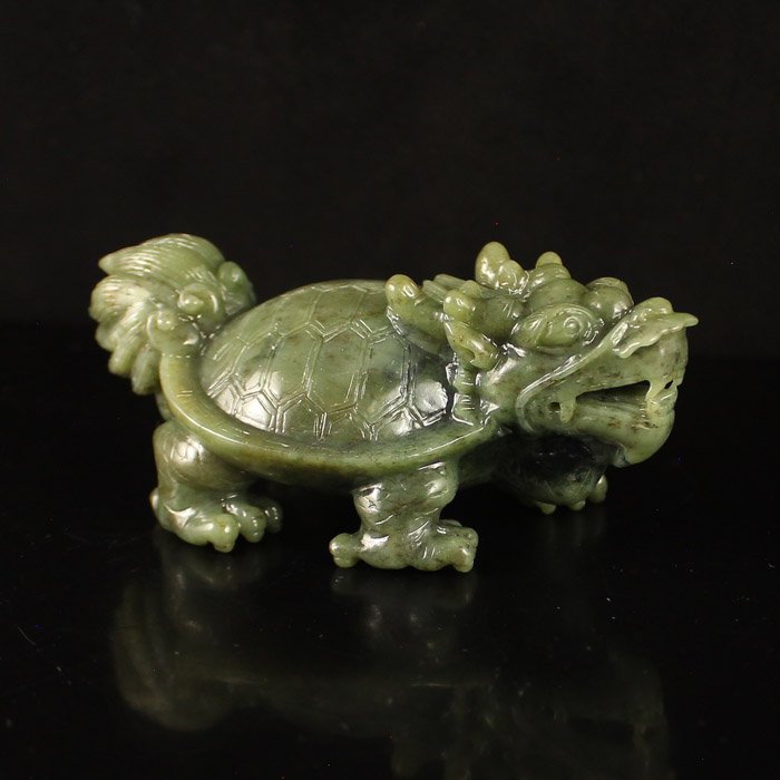 Chinese Natural Hetian Jade Statue - Dragon Turtle (1 of 6)