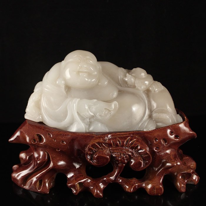 Chinese Natural Hetian Jade Statue - Laughing Buddha (1 of 7)