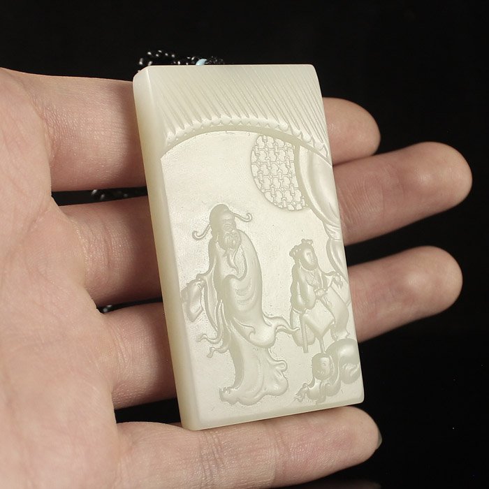 Chinese Hetian Jade Pendant - Old Man & Fortune Kid (1 of 6)