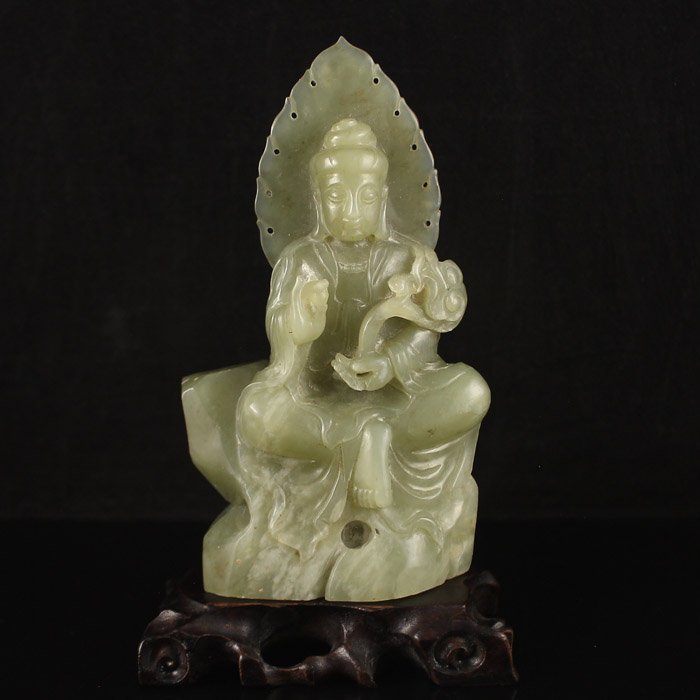 Vintage Chinese Natural Hetian Jade Statue - Kwan-yin (1 of 6)