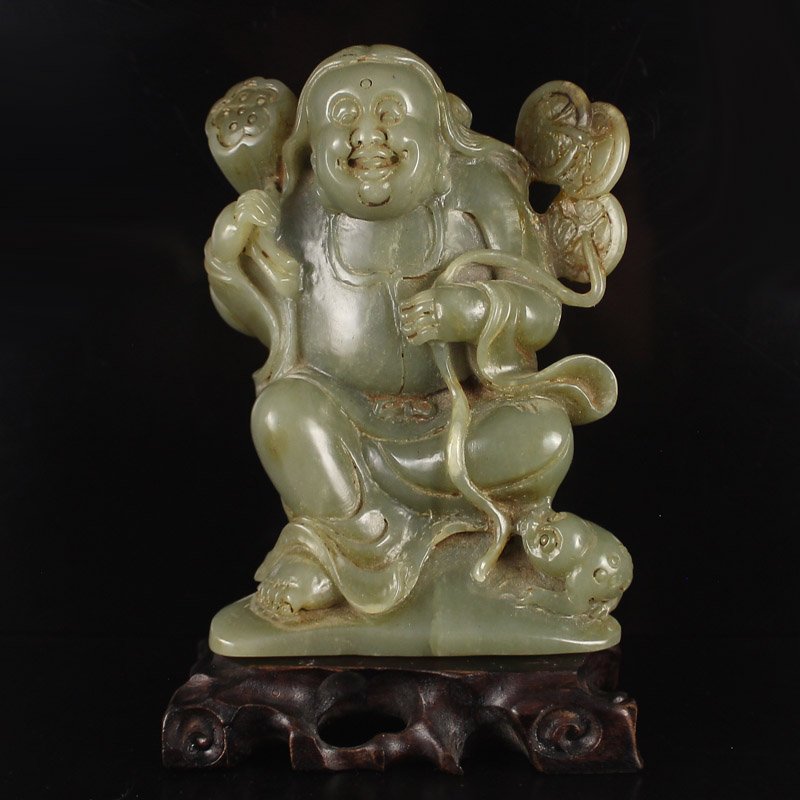 Vintage Hetian Jade Statue Fortune Deity Liuhai & Toad (1 of 6)