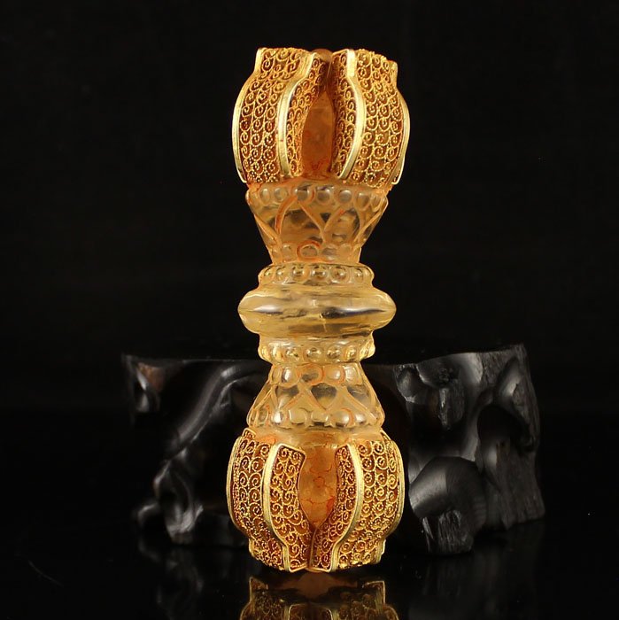 Vintage Natural Crystal Inlay Gold Wire Buddhist Amulet (1 of 10)