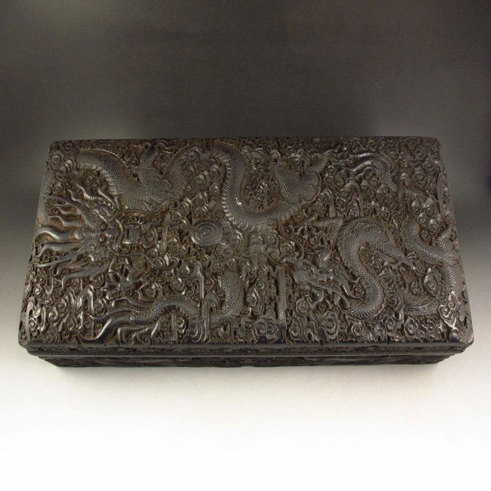 Vintage India Zitan Wood High Relief Buddhist Sutra Box (1 of 10)