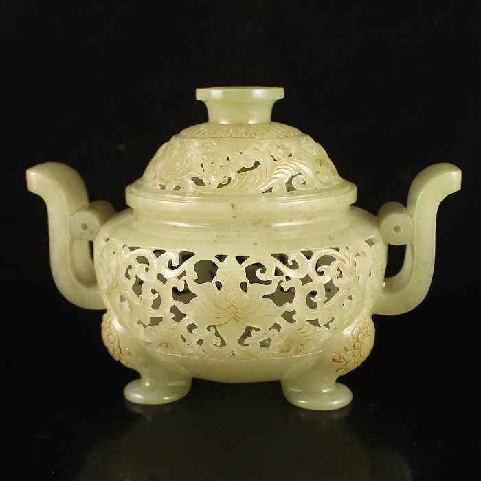 China Qing Dy Hetian Jade Double Ears Incense Burner (1 of 7)