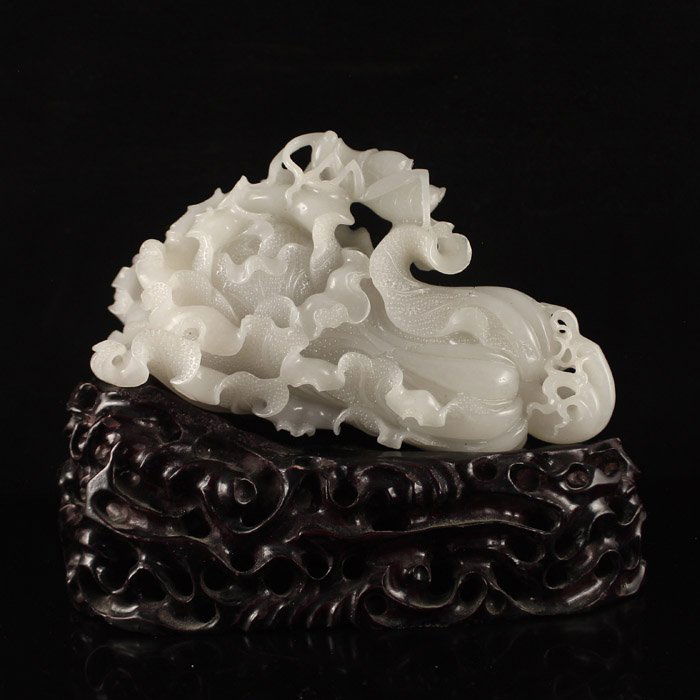 Chinese White Hetian Jade Statue - Fortune Cabbage (1 of 7)