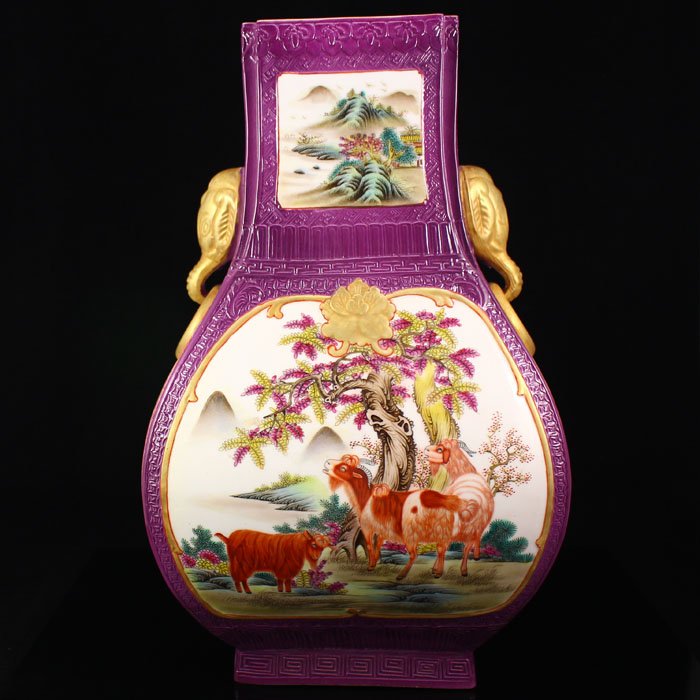 Purple Glaze Gilt-Gold Famille Rose Porcelain Vase (1 of 10)