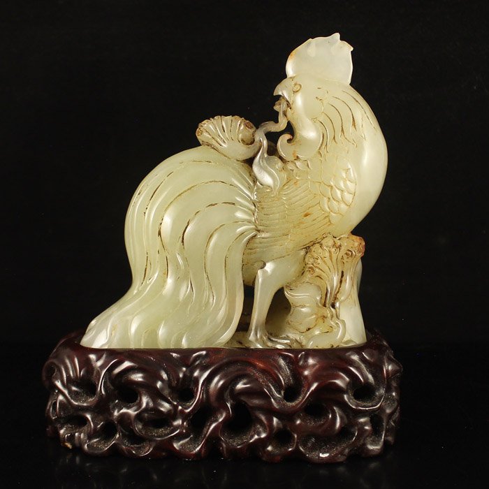 Chinese Qing Dy Natural Hetian Jade Rooster Statue (1 of 7)