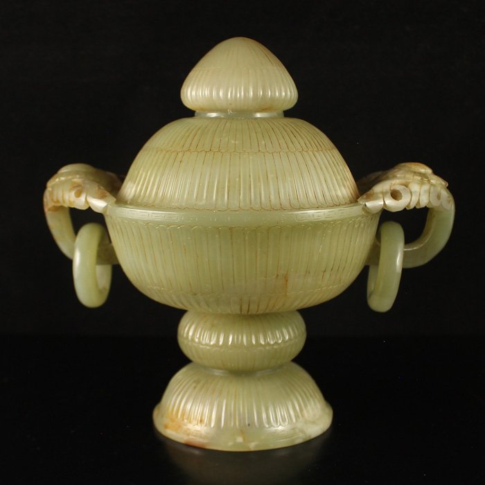 Chinese Natural Hetian Jade Double Ring Incense Burner (1 of 8)