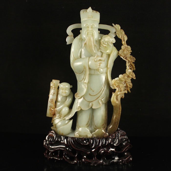 Chinese Hetian Jade Statue - Fortune Taoism Deity & Kid (1 of 8)