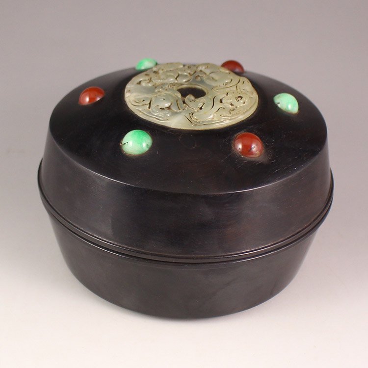 Chinese Zitan Wood Inlay Natural Hetian Jade Ink Box (1 of 6)