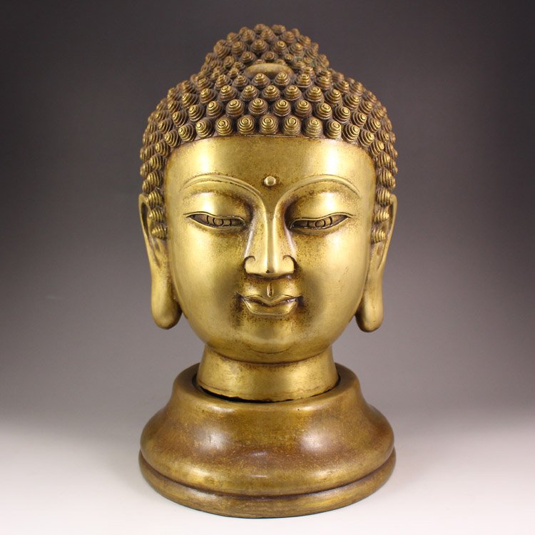 Vintage Chinese Brass Buddha Head Statue (1 of 7)