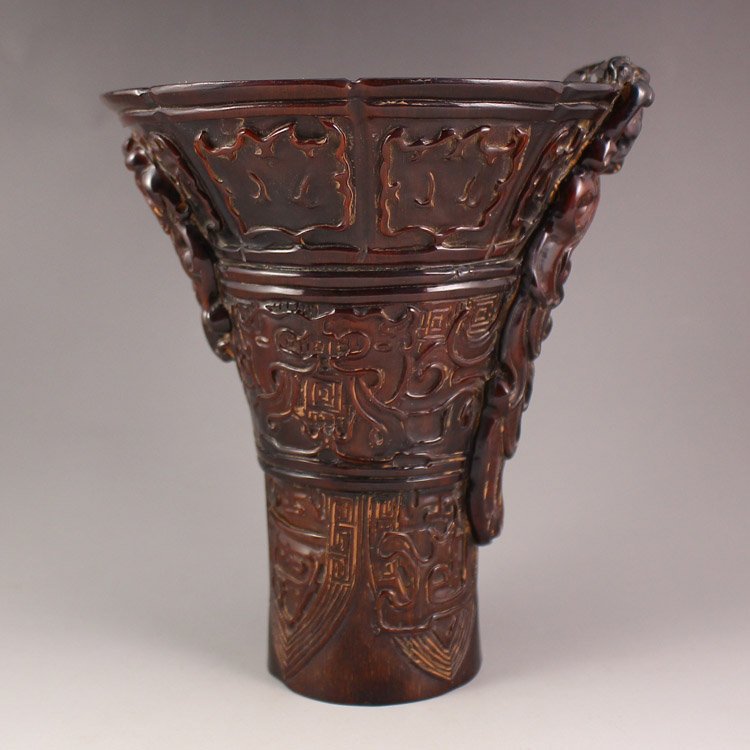 Chinese Ox Horn Carved Chi Dragon Sacrificial Cup (1 of 9)