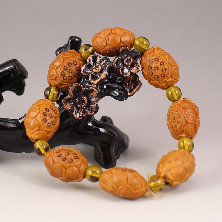 Chinese Natural Olive Nut Carved Lotus Bracelet (1 of 7)