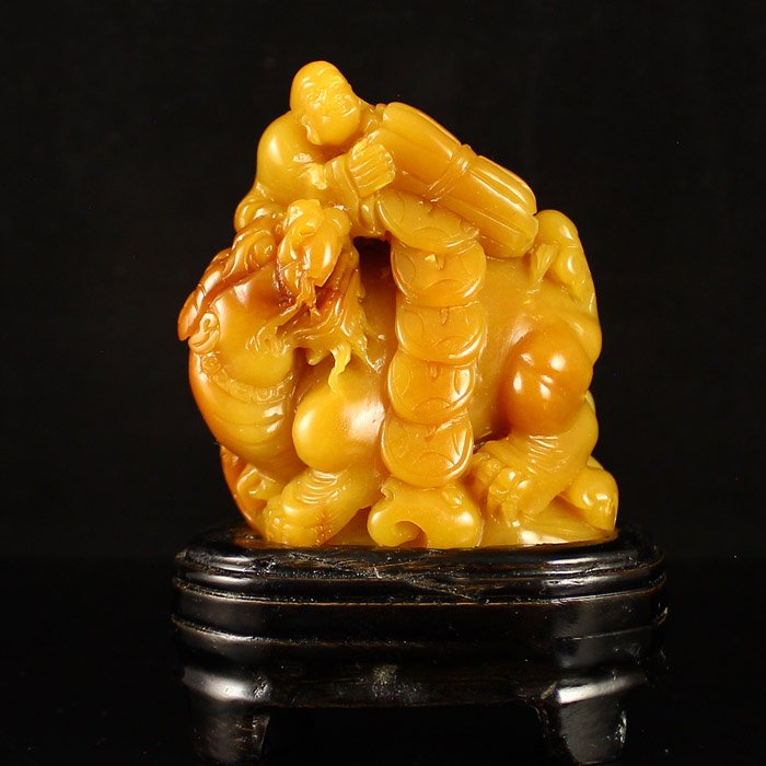 Chinese Shoushan Stone Statue - Foo Dog & Fortune Kid (1 of 6)