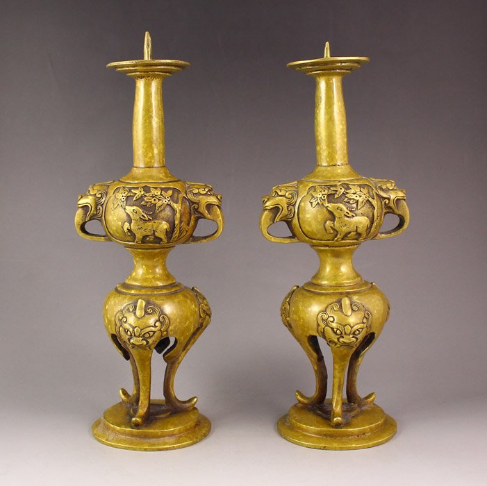 A Pair Chinese Brass Candlesticks (1 of 8)