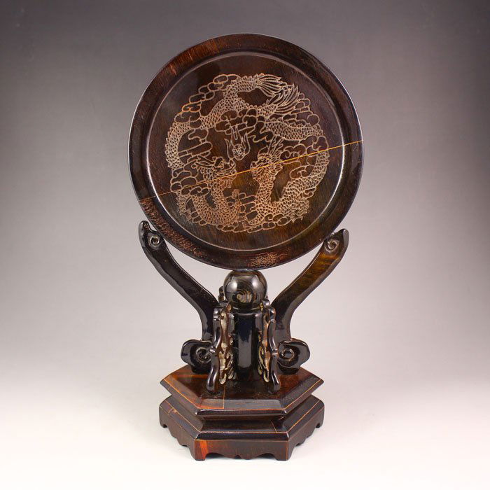 Chinese Ox Horn Screen Carved Dragon Phoenix (1 of 7)