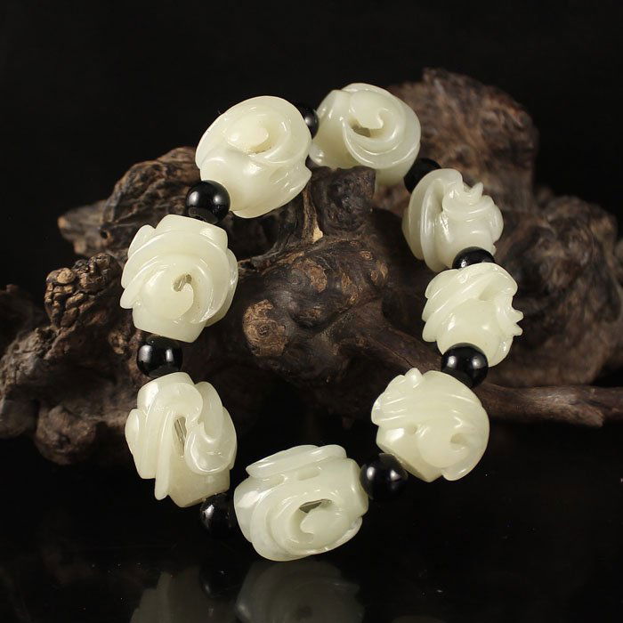 Openwork Chinese Natural Hetian Jade Lucky Bracelet (1 of 6)