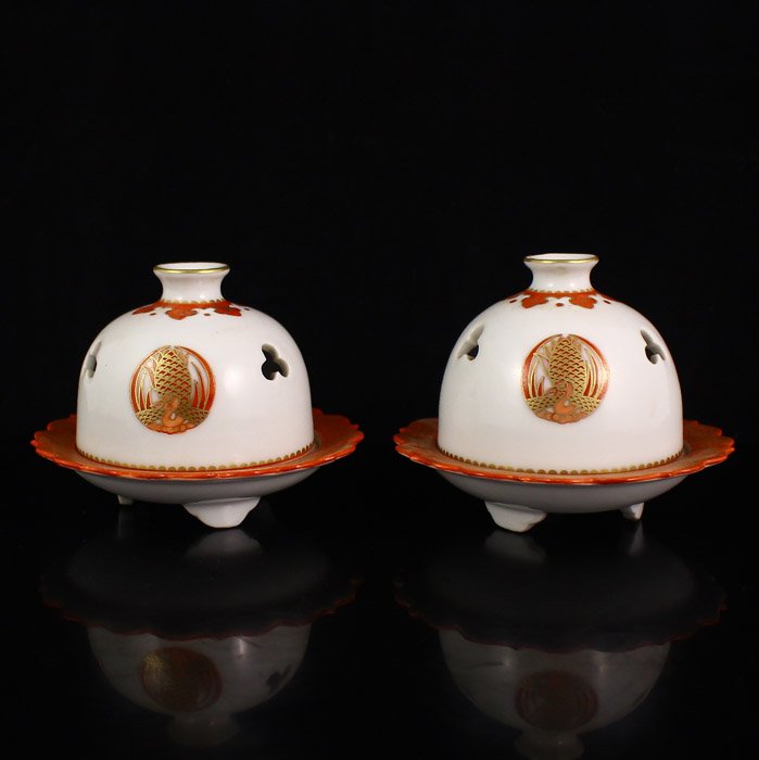 A Pair Chinese Iron Red Glaze Porcelain Incense Burner (1 of 9)