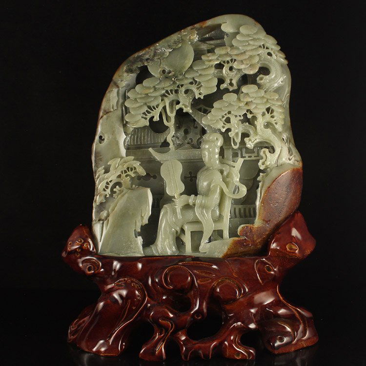 Chinese Hetian Jade Statue - Beautiful Girl & Pine Tree (1 of 7)