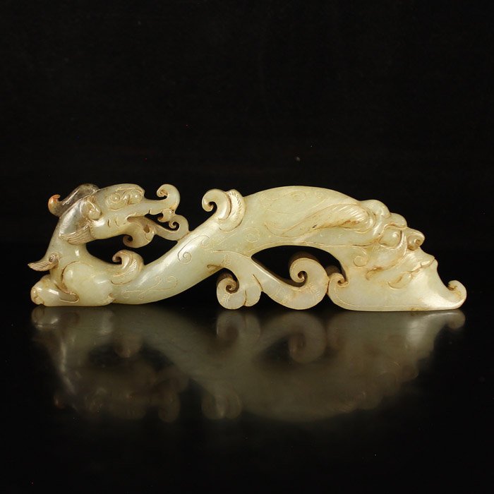 Chinese Natural Hetian Jade Dragon Head Belt Buckle (1 of 6)
