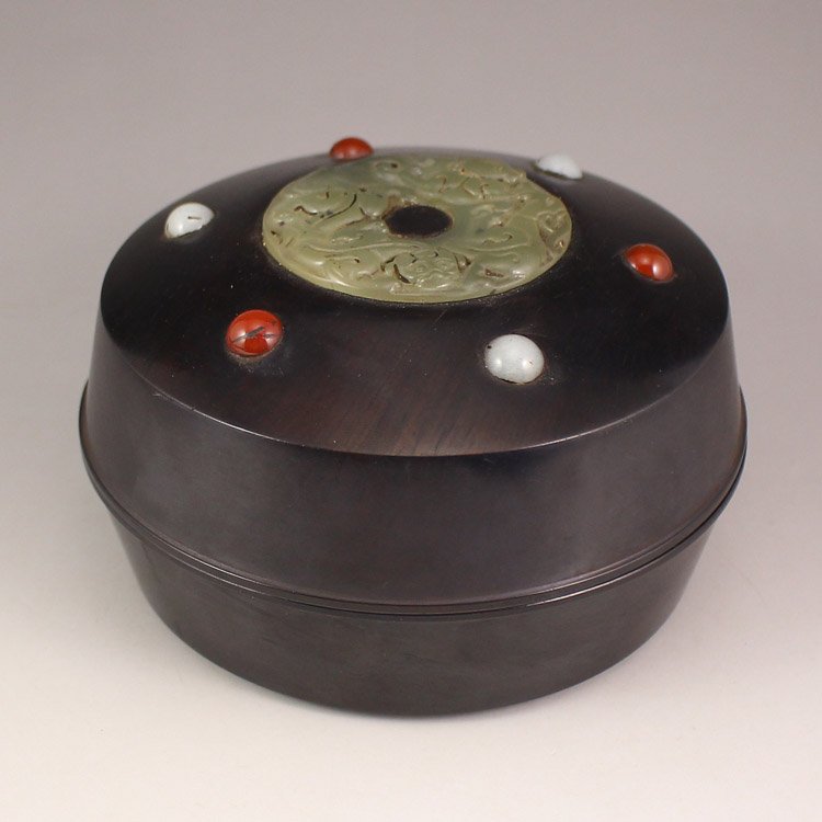 Chinese Zitan Wood Inlay Natural Hetian Jade Ink Box (1 of 6)