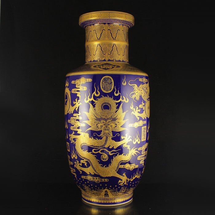 Chinese Gilt Gold Purple Glaze Porcelain Vase (1 of 10)