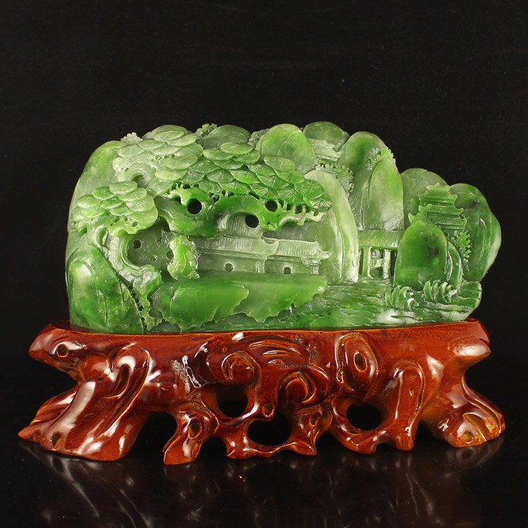 Chinese Green Hetian Jade Statue - Sage & Pine Tree (1 of 7)