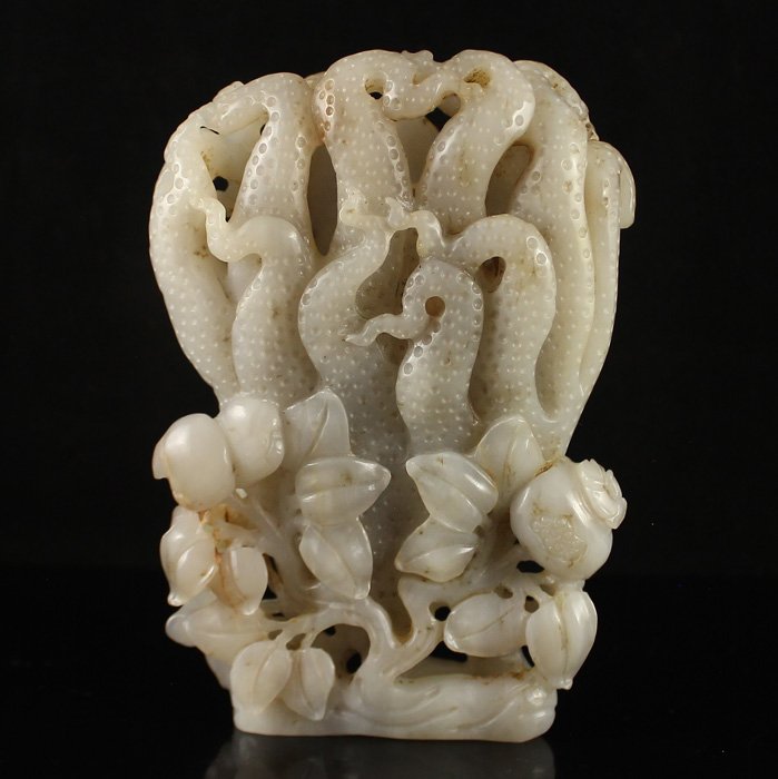 Vintage Chinese Hetian Jade Buddha Hand Flower Statue (1 of 6)