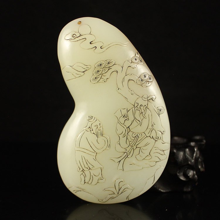 Vintage Chinese Hetian Jade Pendant - Sages Meeting (1 of 7)