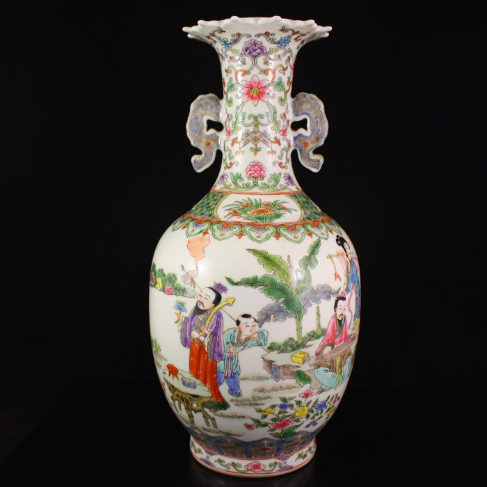 Superb Chinese Double Ears Famille Rose Porcelain Vase (1 of 10)
