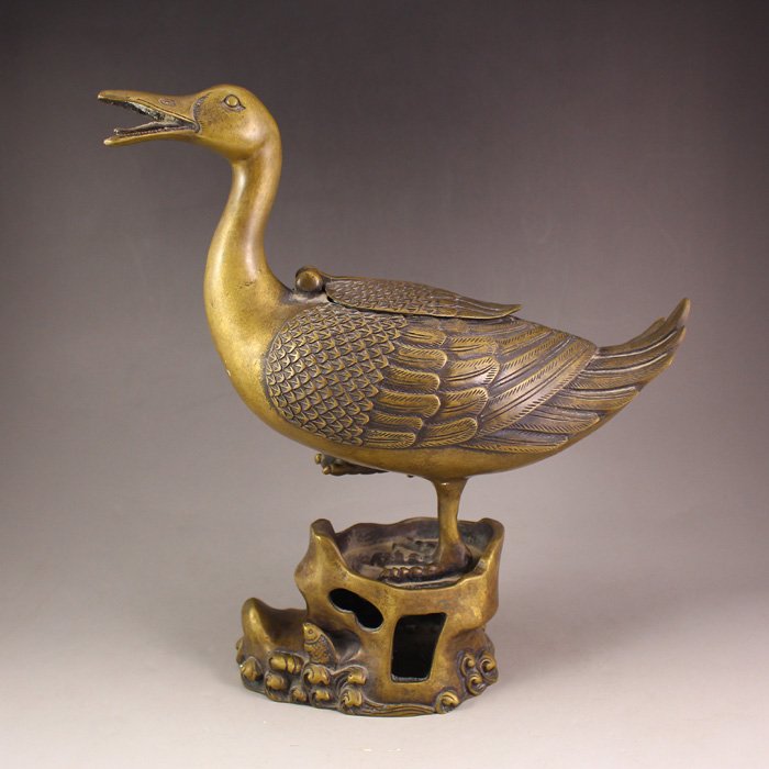 Chinese Brass Duck Incense Burner (1 of 9)