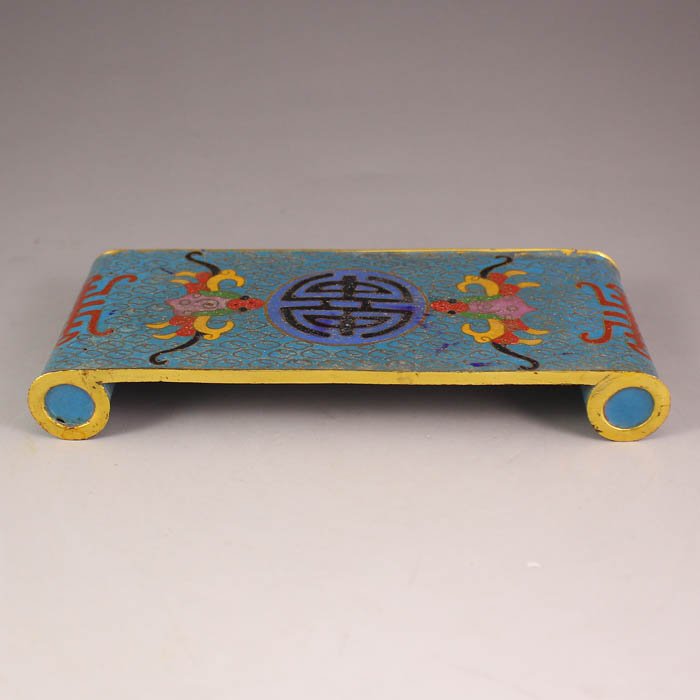 Chinese Brass Cloisonne Table Statue w Bats (1 of 6)