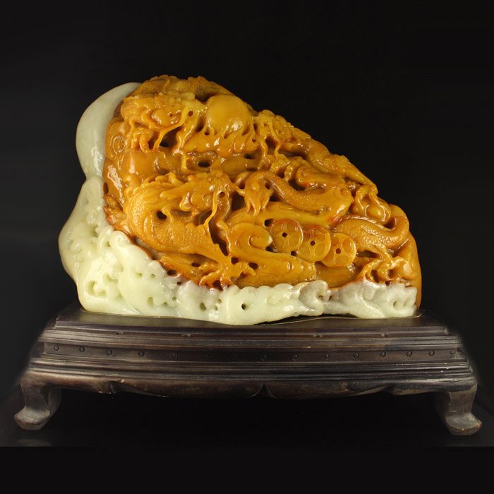 Chinese Shoushan Stone Statue - Dragons & Fireball (1 of 7)