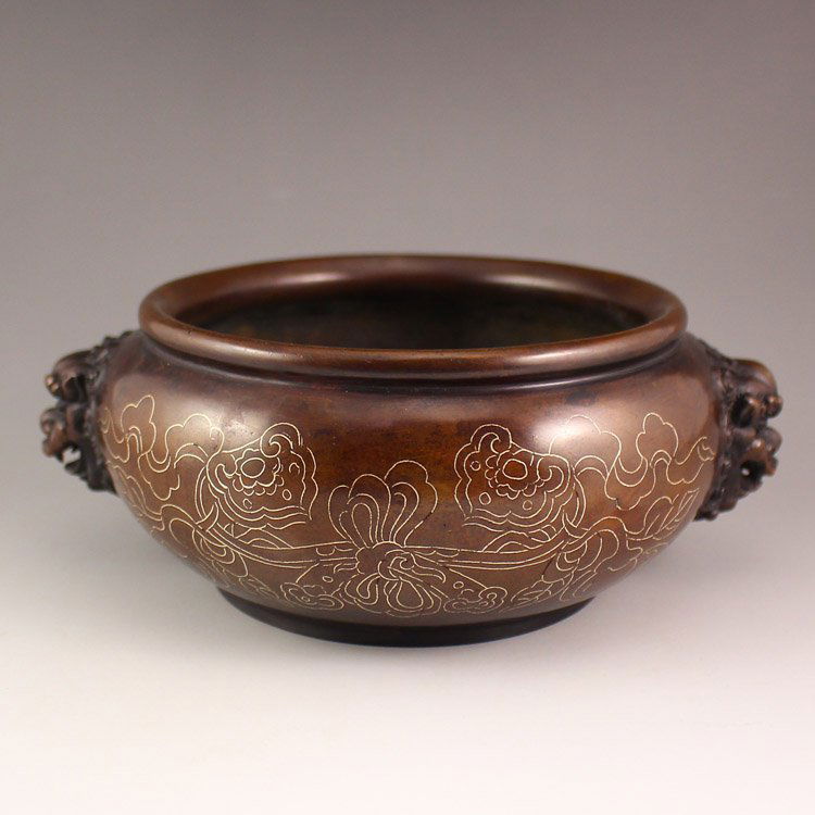 Chinese Red Copper Inlay Silver Wire Incense Burner (1 of 7)