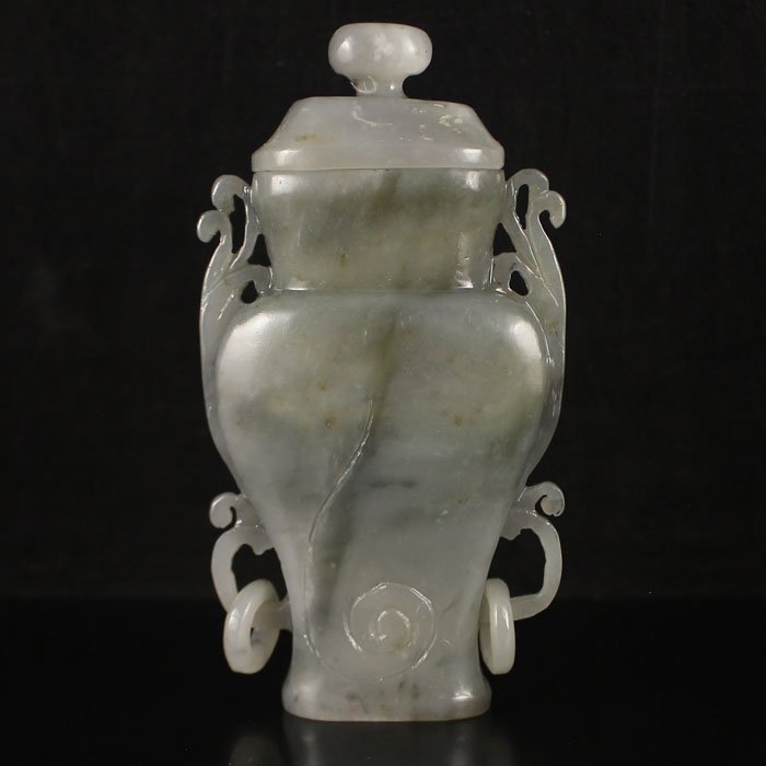 Chinese Natural Hetian Jade Double Rings Vase w Lid (1 of 7)