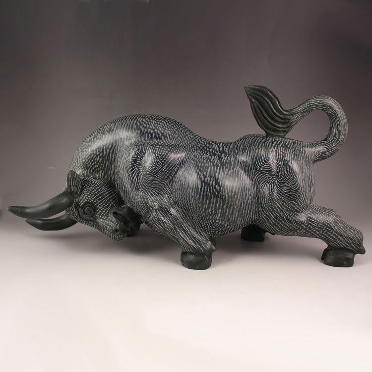 Superb Chinese Natural Jade Statue - Fortune Oxen (1 of 7)