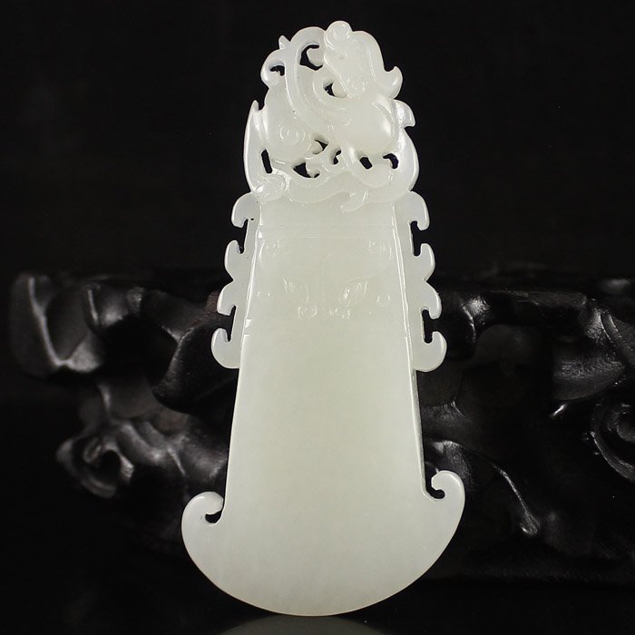 Chinese Hetian Jade Pendant - Fortune Beast & Axe (1 of 6)