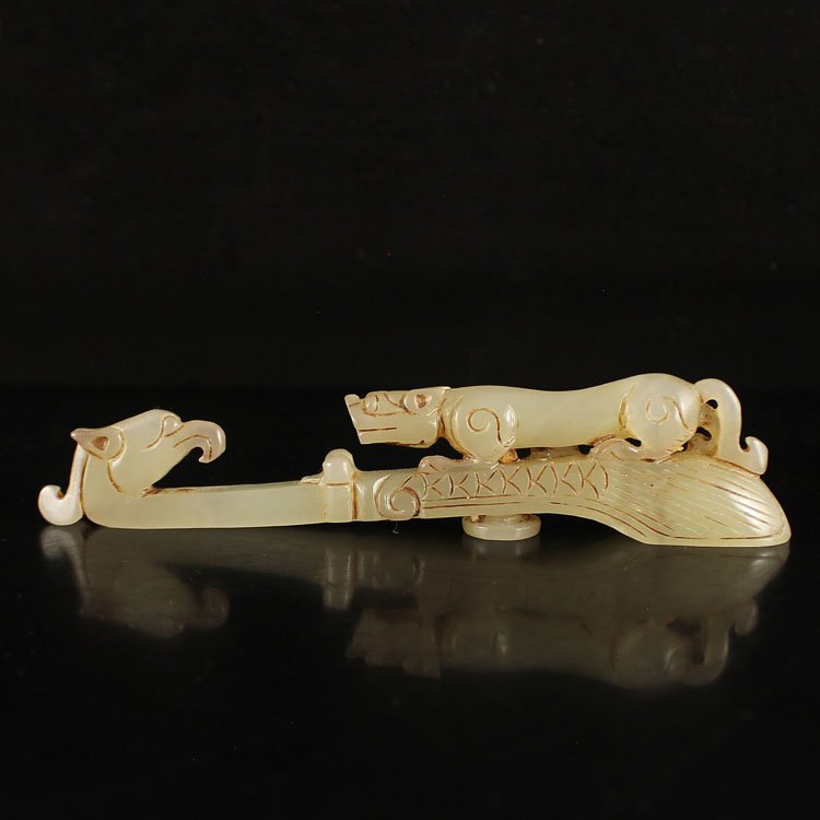 Chinese Hetian Jade Belt Buckle Carved Dragon & Phoenix (1 of 6)