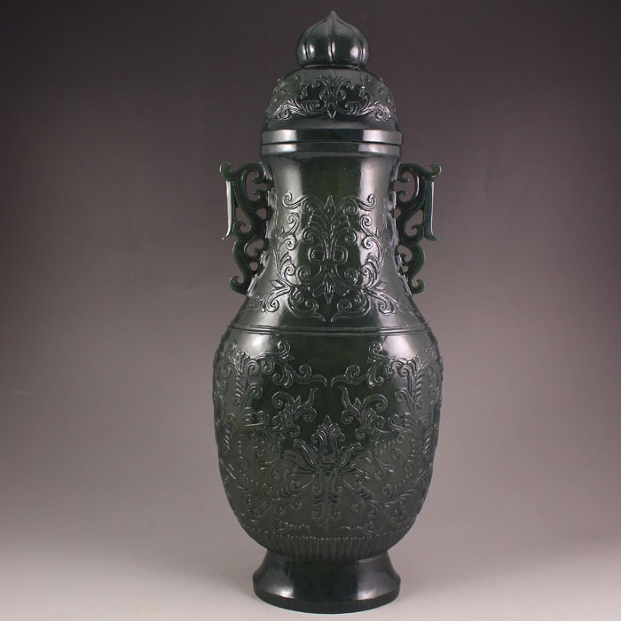 Chinese Hetian Jade Low Relief Double Ears Big Vase (1 of 10)