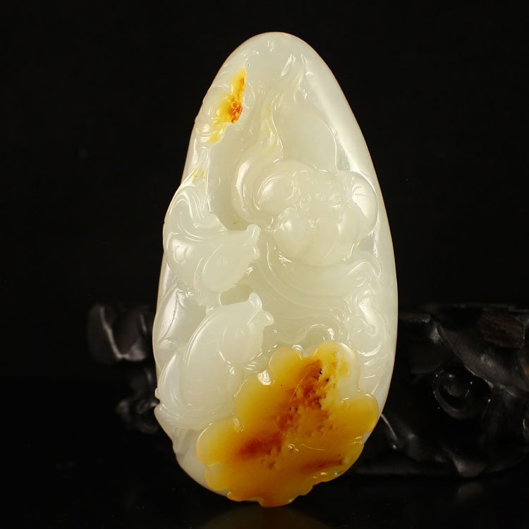 Chinese Natural Jade Pendant - Carp & Lotus (1 of 6)