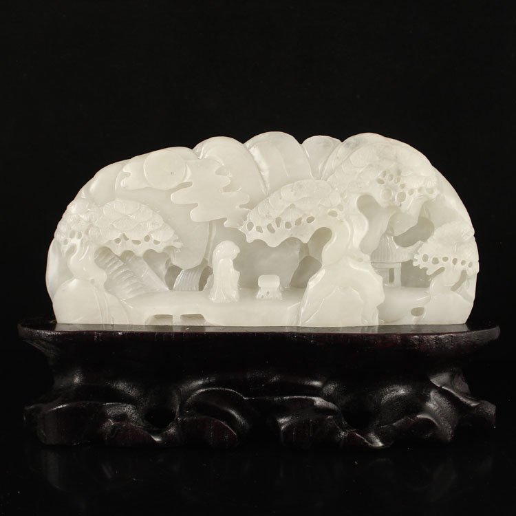 Chinese Natural Hetian Jade Statue - Sage & Pine Tree (1 of 5)