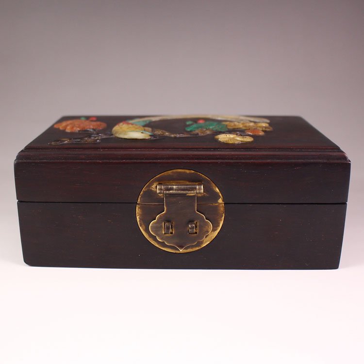 Chinese Natural Zitian Wood Inlay Shell Jewelry Box (1 of 6)