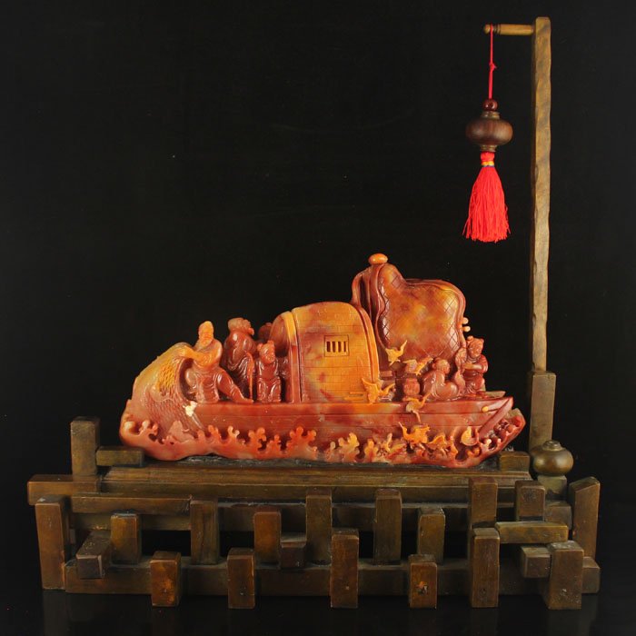 Chinese Natural Shoushan Stone Statue - Figures & Boat (1 of 9)